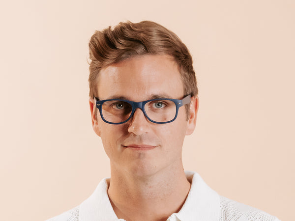 Man wearing Reading Glasses 'Billi' Matt Blue