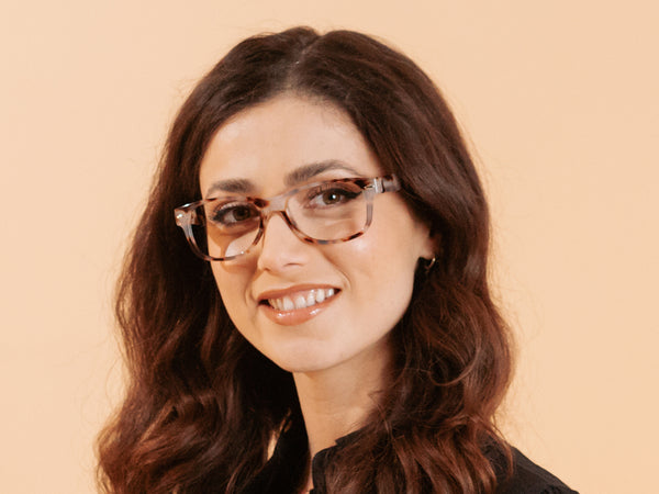 Woman wearing Reading Glasses 'Billi' White Tortoiseshell