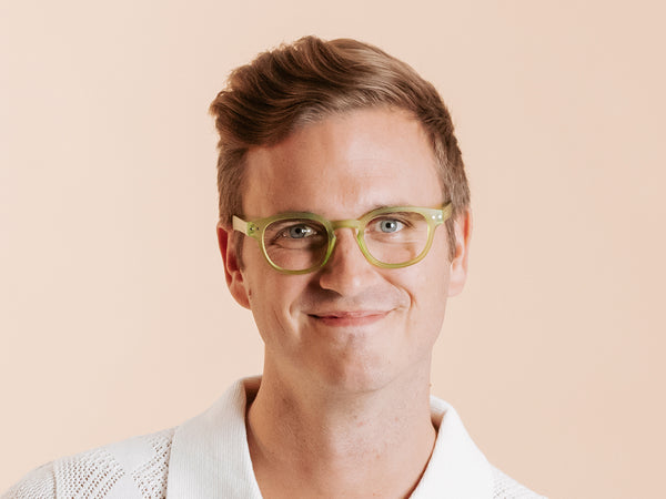 Man wearing Reading Glasses 'Holiday' Green