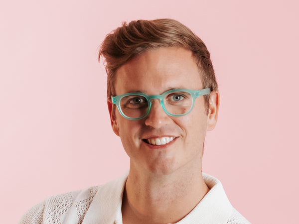 Man wearing Reading Glasses 'Holiday' Teal