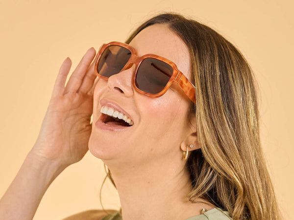 Woman wearing Sunglasses Polarised 'Pedro' Honey Tortoiseshell
