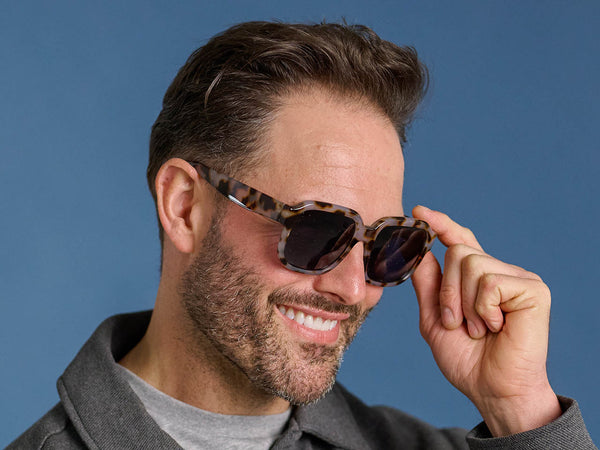 Man wearing Sunglasses Polarised 'Pedro' White Tortoiseshell