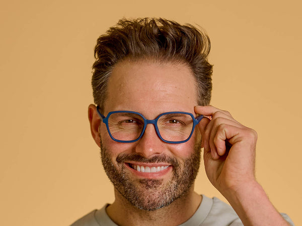 Man wearing Reading Glasses 'Studio' Matt Navy Blue