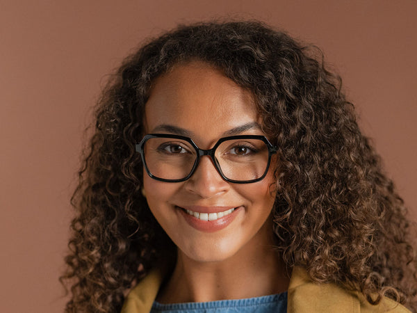 Woman wearing Reading Glasses 'Athena' Black