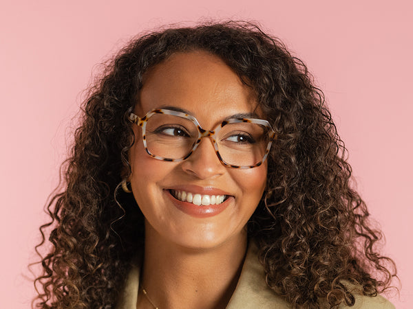 Woman wearing Reading Glasses 'Athena' White Tortoiseshell