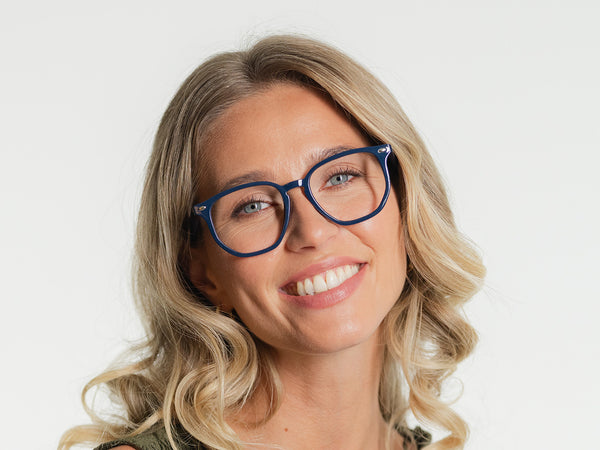 Woman wearing Reading Glasses 'Kai' Navy Blue