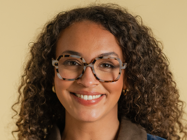 Woman wearing Reading Glasses 'Adrienne' Matt White Tortoiseshell