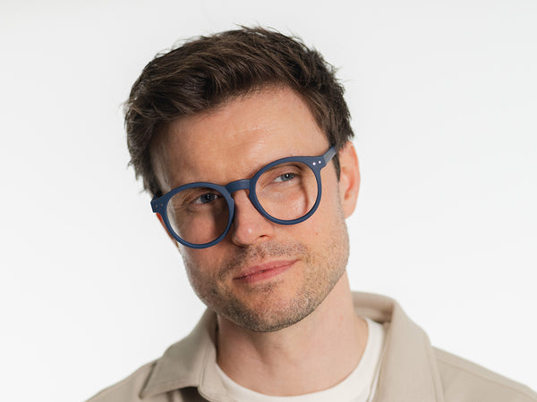 Man wearing Reading Glasses 'Sydney Big' Navy Blue