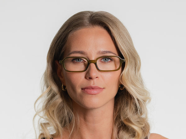 Woman wearing Reading Glasses 'Rae' Olive