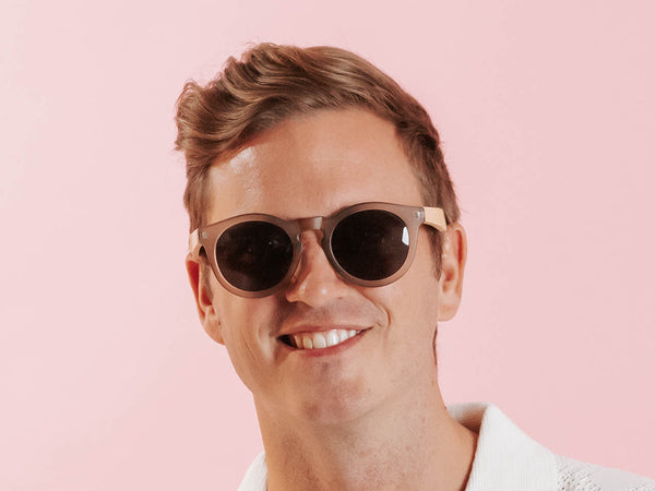 Man wearing Sunglasses Polarised 'Kennedy' Matt Grey/Bamboo