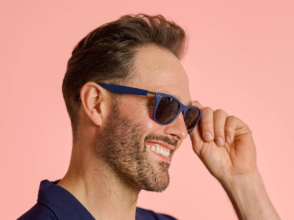 Man wearing Sunglasses Polarised 'Regan' Matt Blue