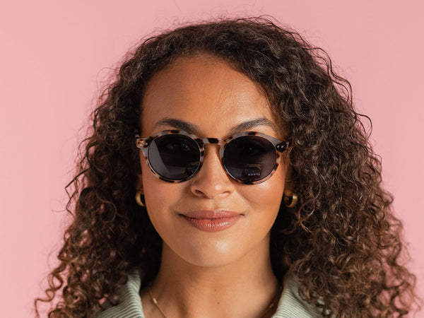 Woman wearing Sunglasses Polarised 'Robbie' White Tortoiseshell