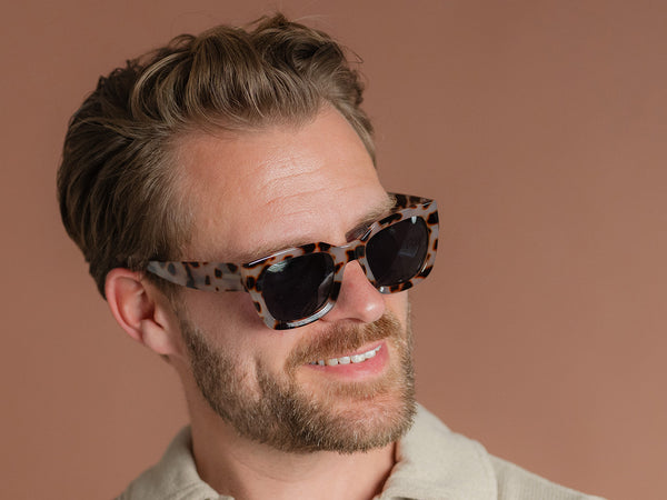Man wearing Sunglasses Polarised 'Jordan' White Tortoiseshell