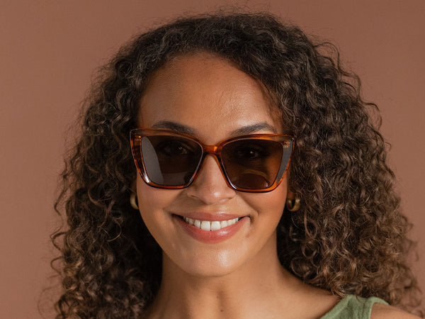 Woman wearing Sunglasses Polarised 'Vivienne' Light Tortoiseshell
