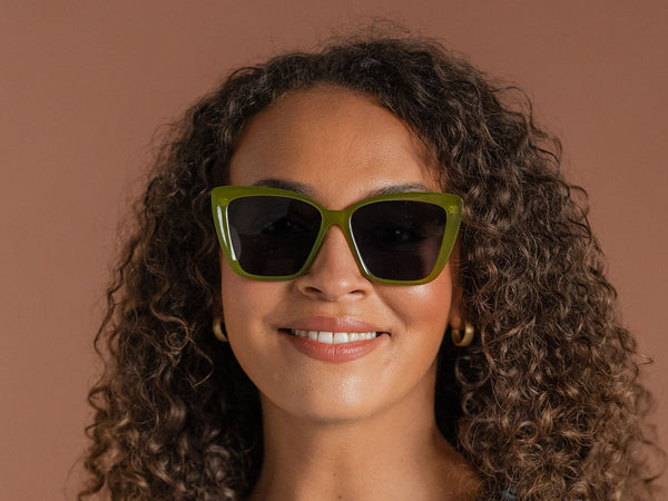 Woman wearing Sunglasses Polarised 'Vivienne' Olive