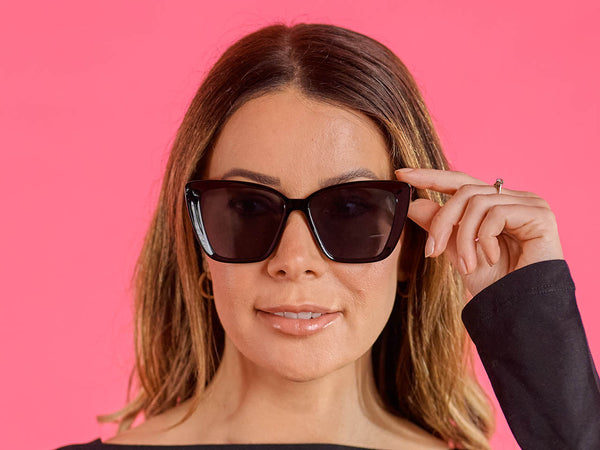 Woman wearing Sunglasses Polarised 'Vivienne' Shiny Black