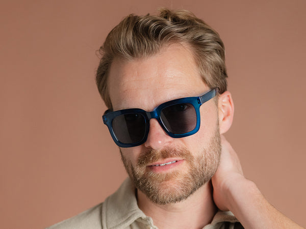 Man wearing Sunglasses Polarised 'Jamie' Blue