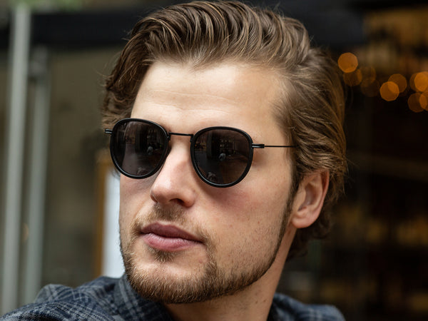 Man wearing Sunglasses Polarised 'Riley' Matt Black