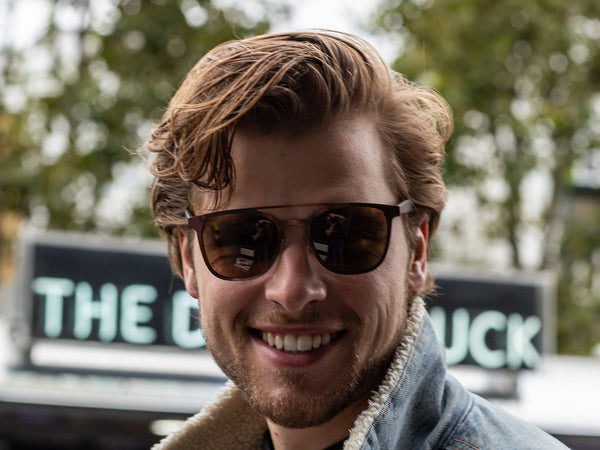 Man wearing Sunglasses Polarised 'Longbeach' Brown