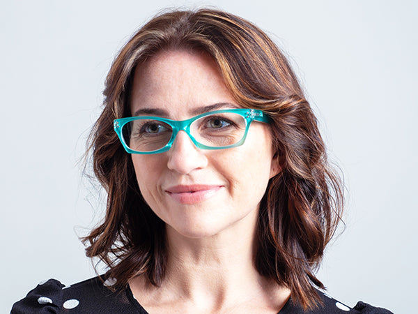 Woman wearing Reading Glasses 'Eliza' Turquoise