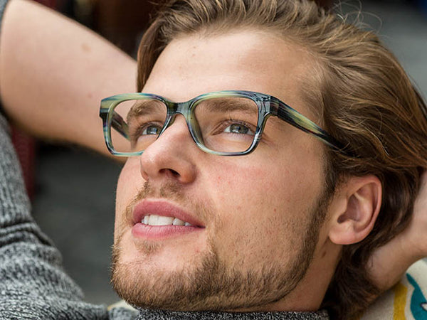 Man wearing Reading Glasses 'West' Grey Stripe