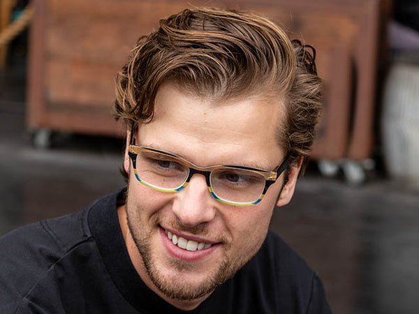 Man wearing Reading Glasses 'Carnival' Brown Multi