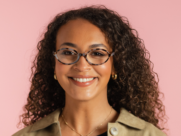 Woman wearing Reading Glasses 'Mimi' White Tortoiseshell