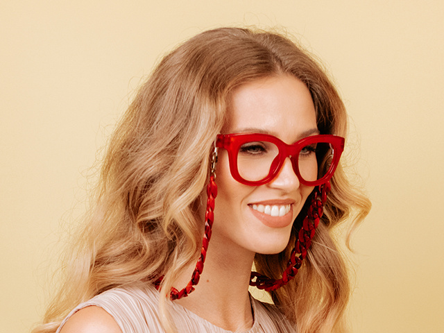 Glasses Chain 'Flat Chunky' Red Marble