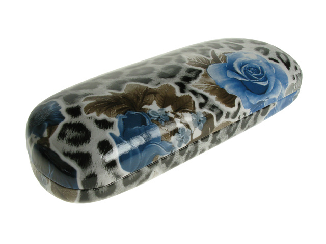 Glasses Case 'Rose and Leopard' Blue